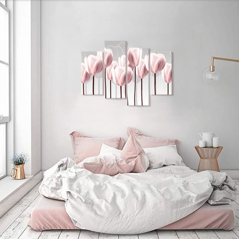 Visual Art Decor Floral Canvas Wall Art Pink Tulip Wall Decor, Pink Flower Painting Living Room Bedroom Home Wall Decoration Framed Artwork 34inx48in - Image 2